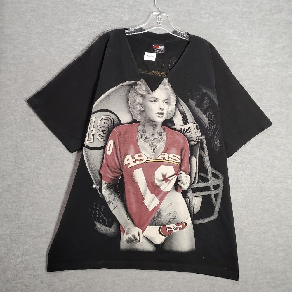 VINTAGE San Francisco 49ers Men Shirt XL Black Logo Marilyn‎ Monroe Graphic